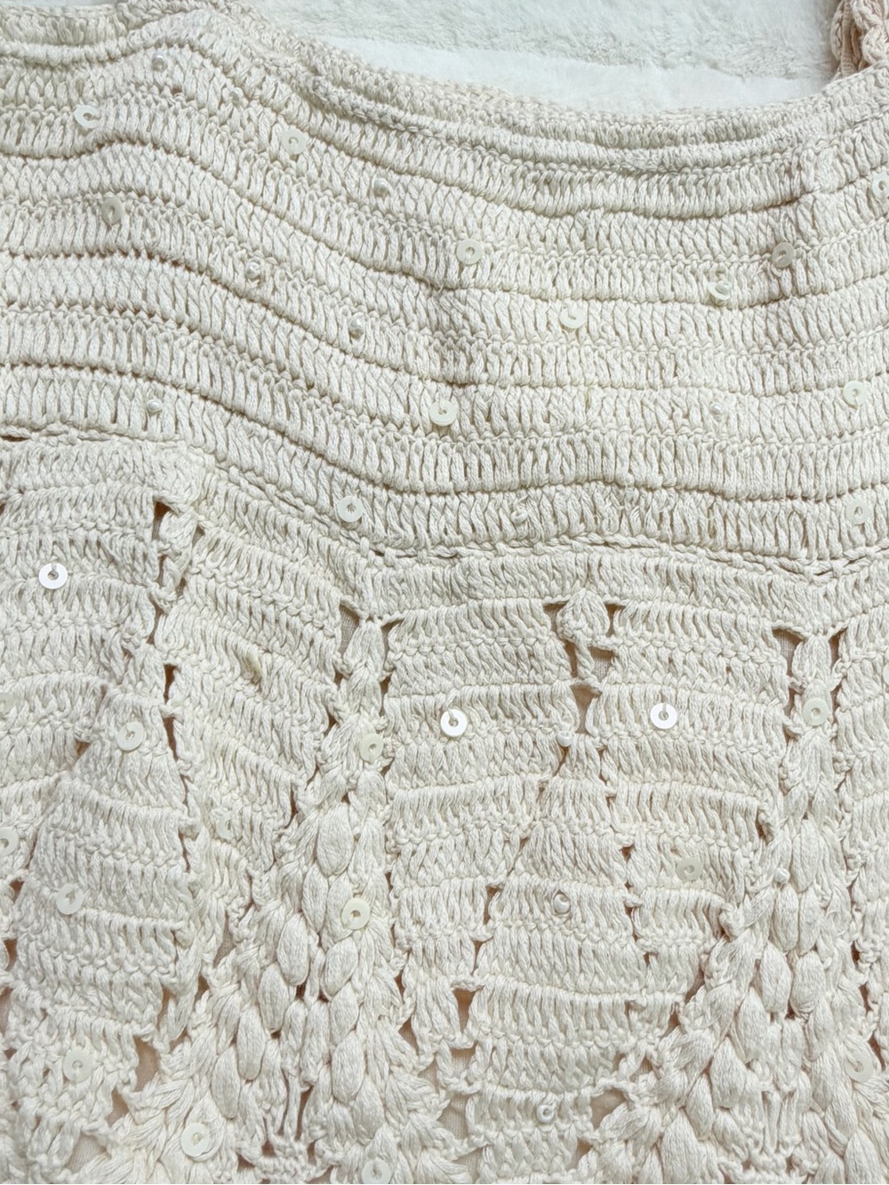 ZARA Limited Edition Ecru Sequin Crochet Knit Midi/Maxi Dress Boho Size S - Picture 6 of 16